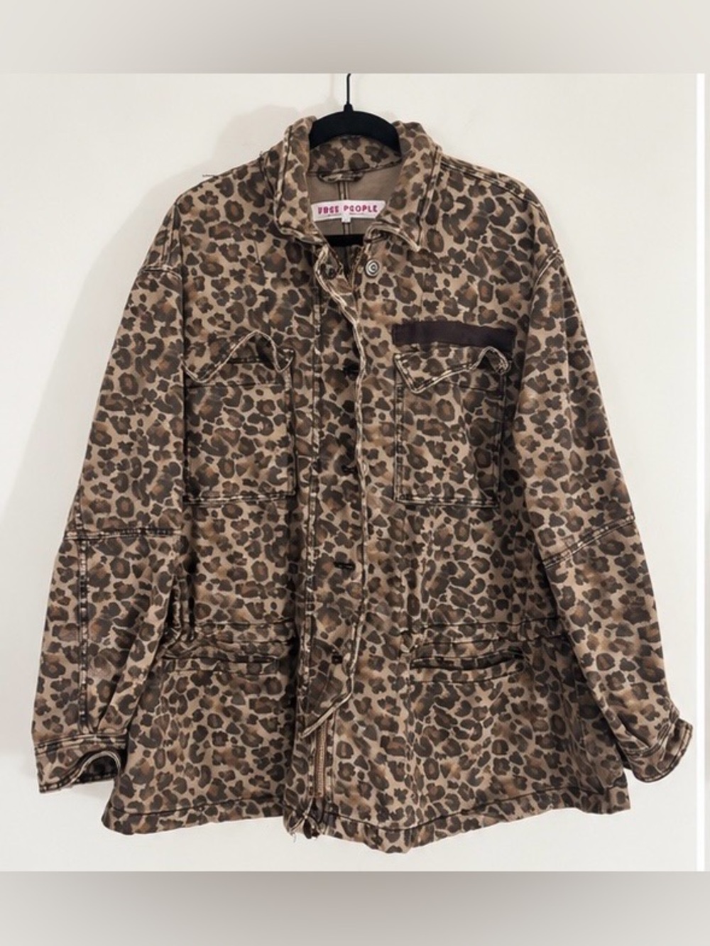 Free People Seize The Day Leopard Print Utility Jacket Brown M